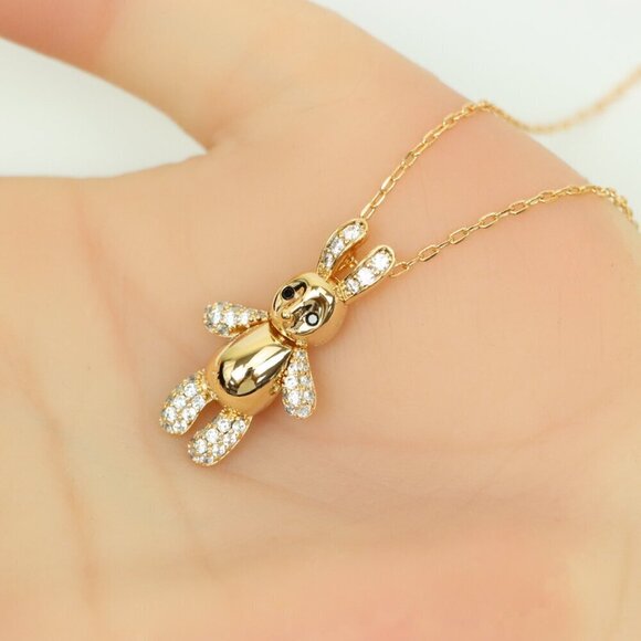 "Cute Rose Gold Bunny Pendant Necklace with Heart Details , XPNL0172 - Picture 2 of 13